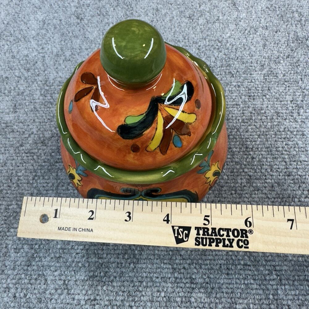 Talavera Ceramic Lidded Canister Hand Painted Orange Green Floral Pottery Jar - Picture 4 of 10